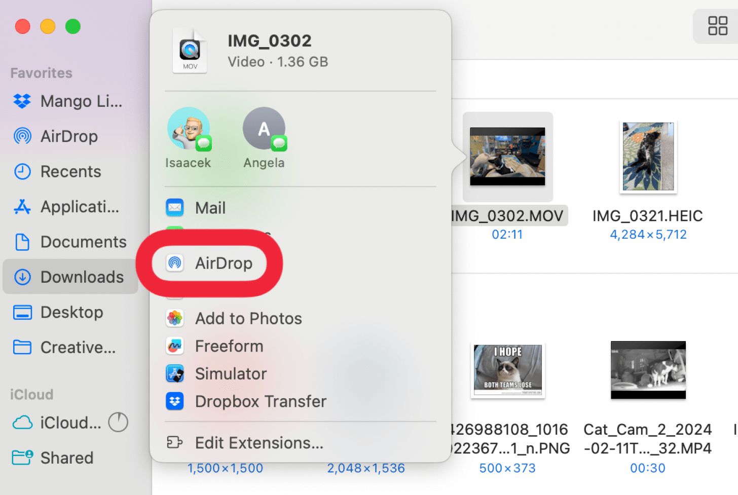 Sélectionnez AirDrop et sélectionnez votre iPhone.