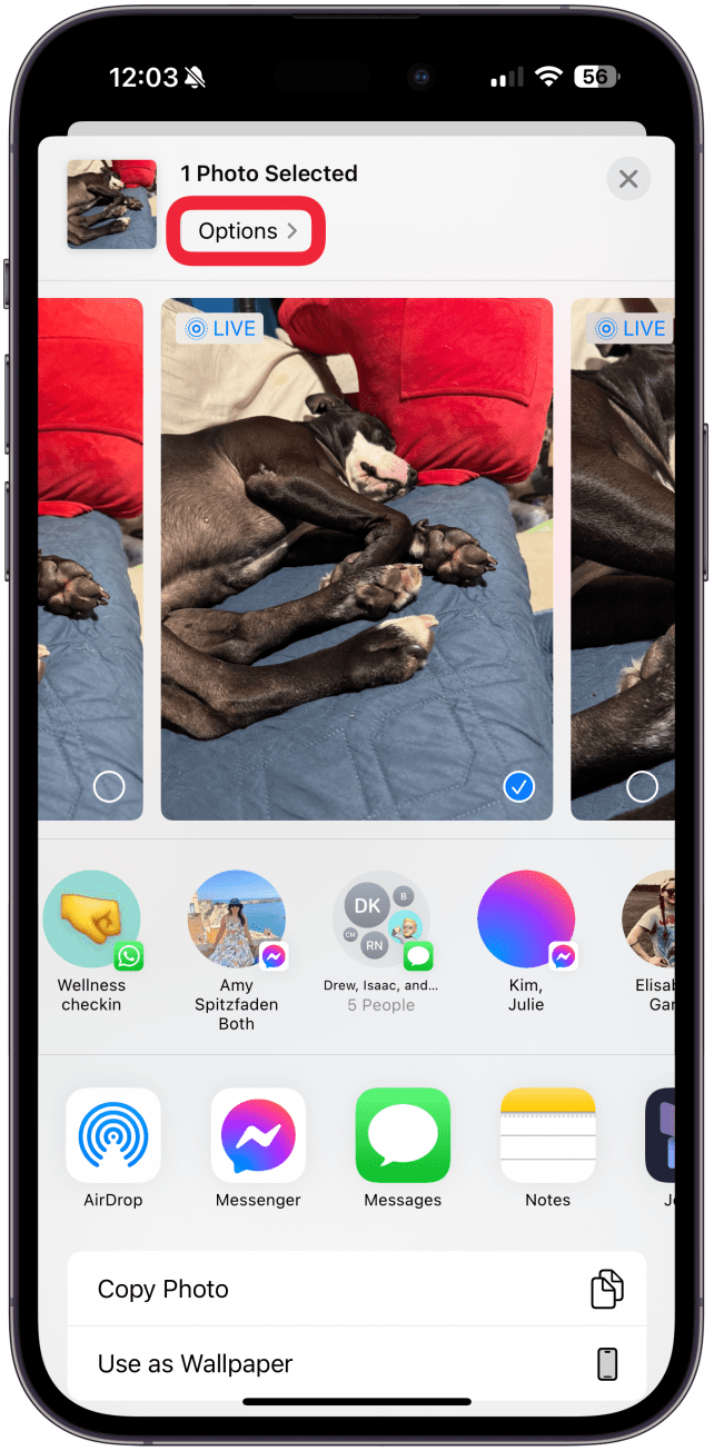 Sous (Nombre) de photos sélectionnées, appuyez sur Options.