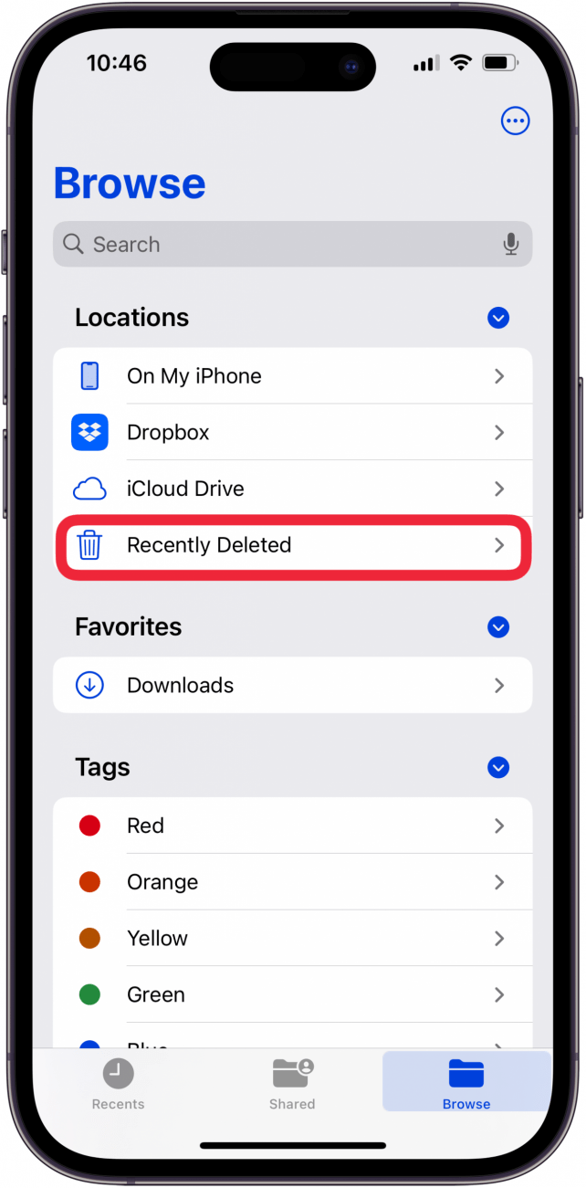 appuyez sur récemment supprimé pour effacer les fichiers supprimés iPhone et iPad