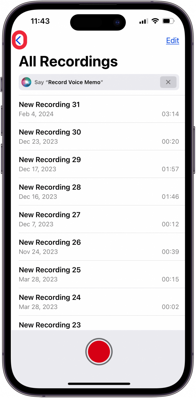 appuyez sur le curseur pour vider la corbeille dans l'application de mémos vocaux