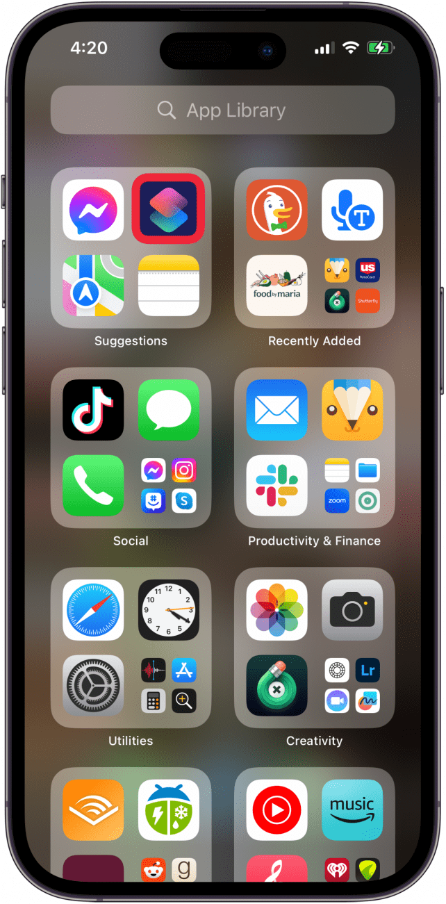 ouvrez l'application de raccourcis sur iPhone ou iPad