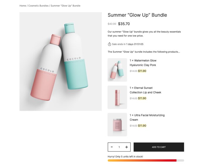 Un exemple d'ensemble de produits WooCommerce créé avec Merchant Pro