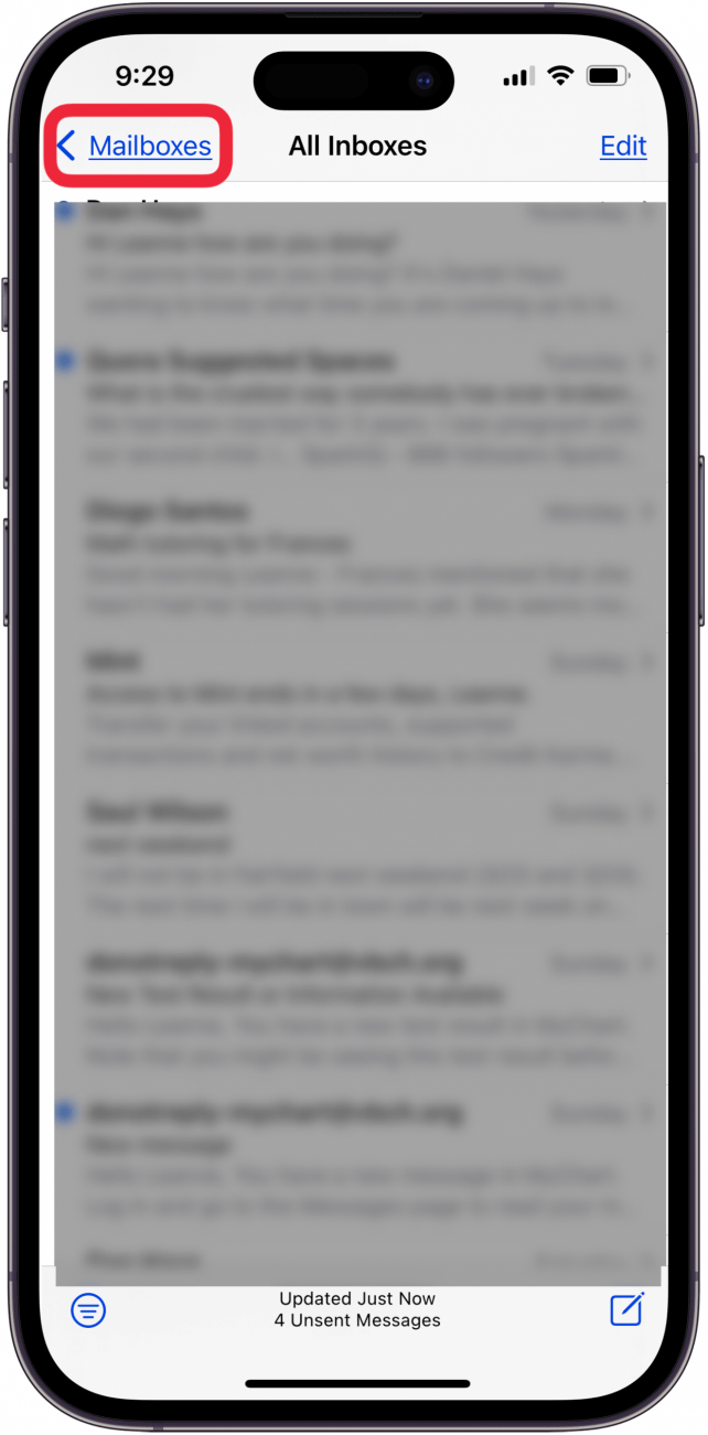 appuyez sur les boîtes aux lettres en haut de l'écran pour restaurer les e-mails manquants sur iPhone appuyez sur les boîtes aux lettres en haut de l'écran pour restaurer les e-mails manquants sur iPhone