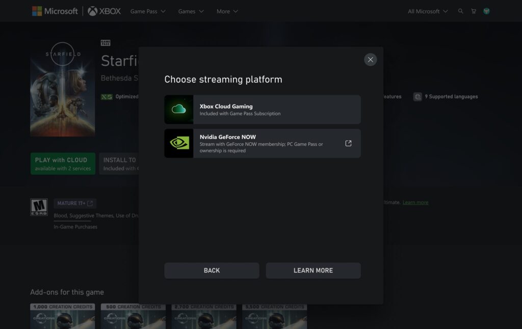 GeForce Now sur Xbox