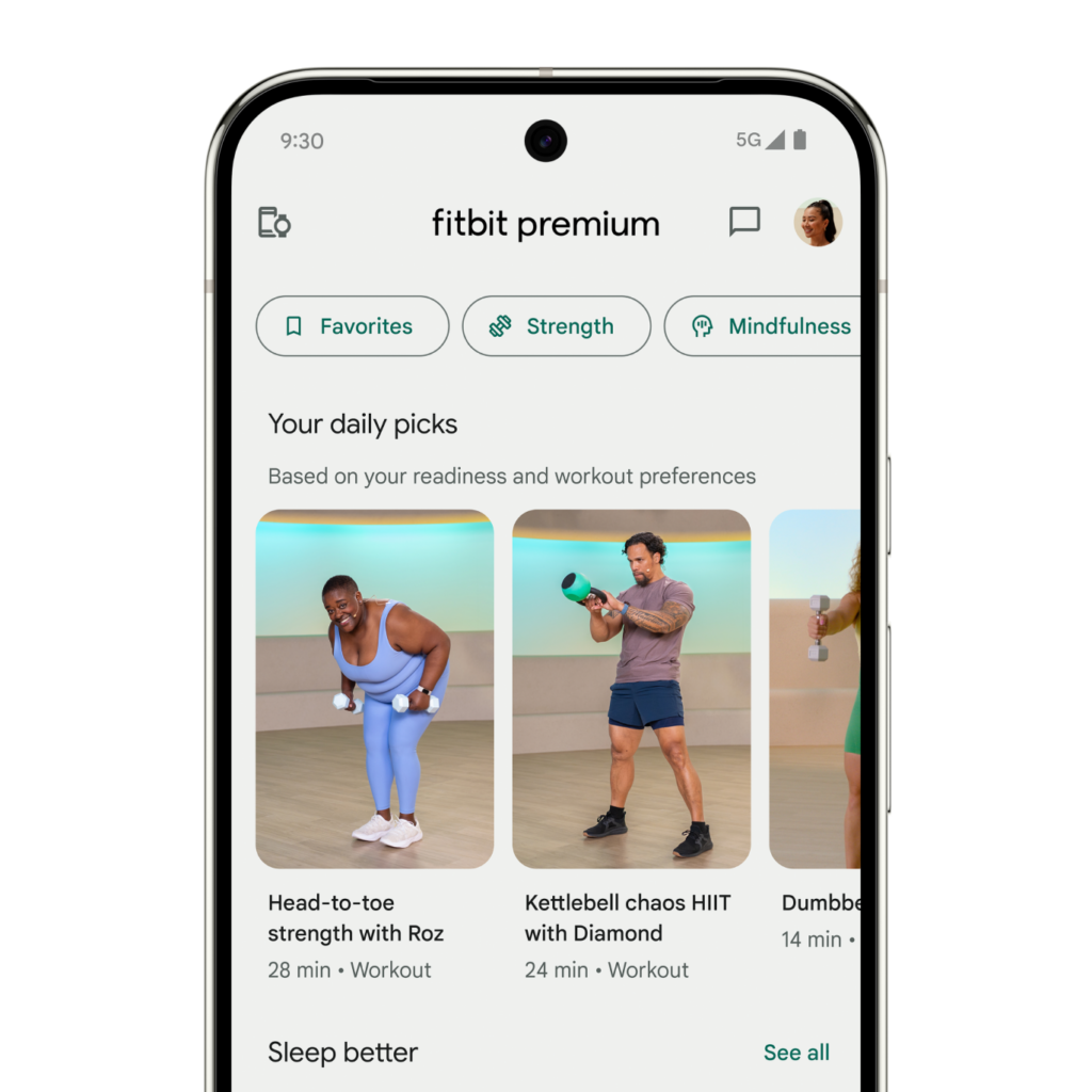 Application Fitbit Premium sur le téléphone Pixel