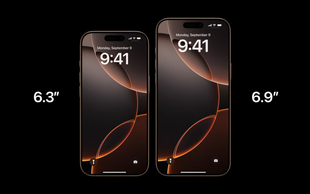 iPhone Pro et iPhone 16 Pro Max avec tailles