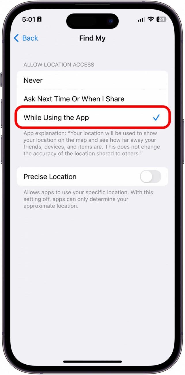 Choisissez lors de l'utilisation de l'application.