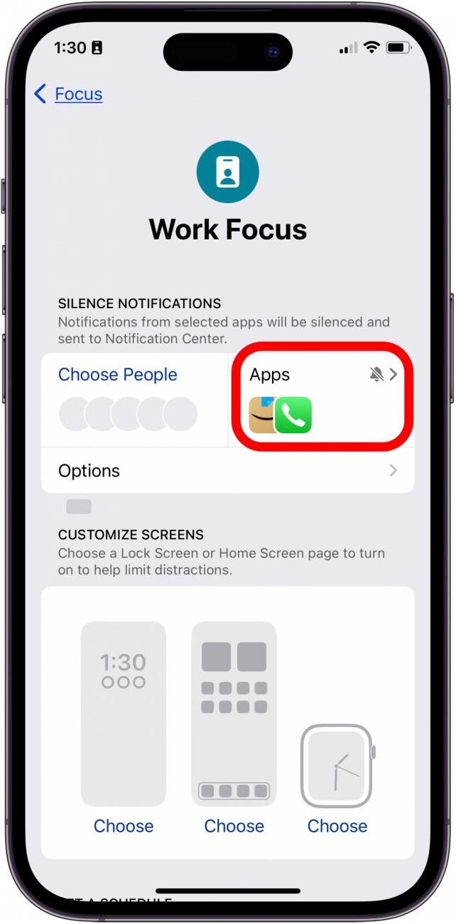appuyez sur les applications dans l'état du focus iphone