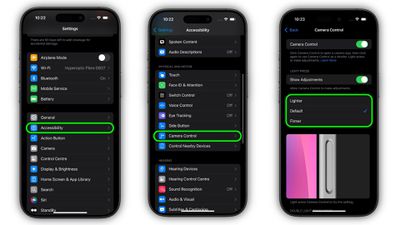 régler la sensibilité à la pression du contrôle de la caméra iphone 16