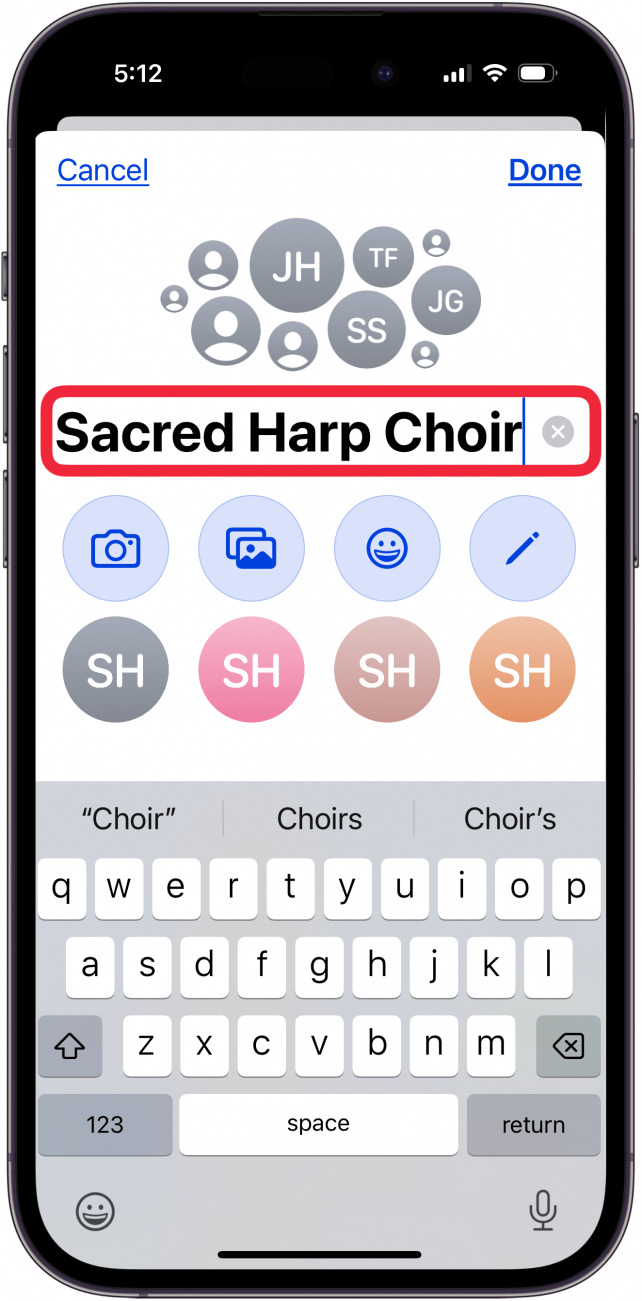 comment renommer un texte de groupe sur iPhone, tapez un nouveau nom
