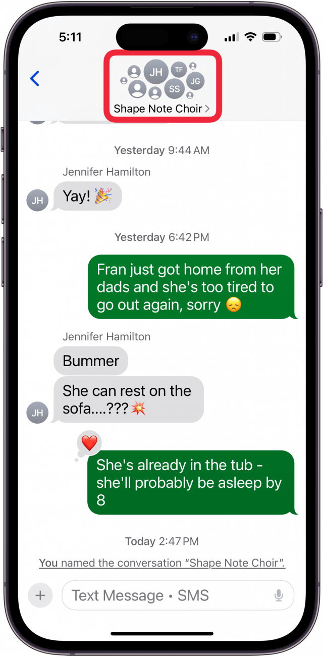appuyez sur le nom du chat de groupe pour le modifier