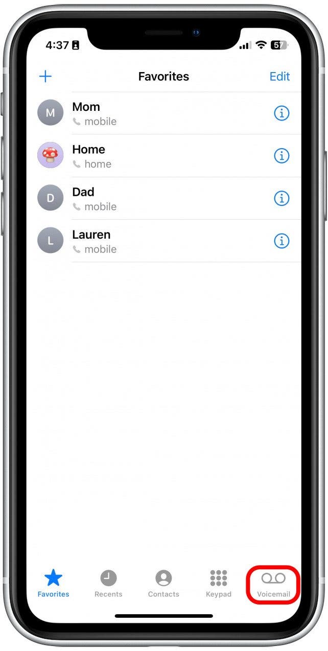 Appuyez sur la messagerie vocale.
