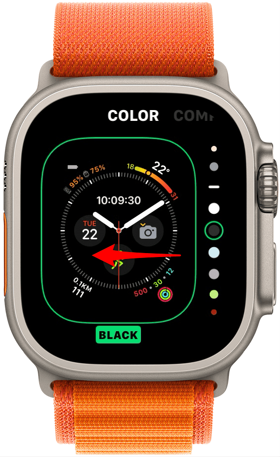 Faites glisser à gauche jusqu'à ce que vous voyiez le menu des complications.