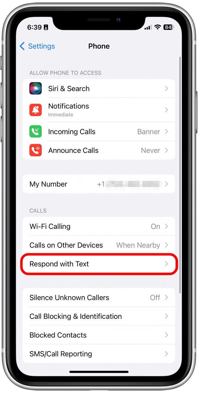 Appuyez sur répondre avec du texte.