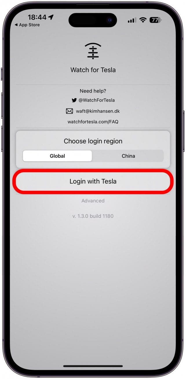 Appuyez sur Connexion avec Tesla.