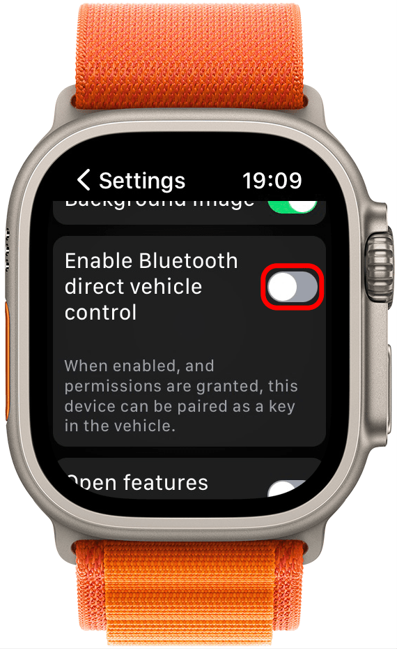 Faites défiler vers le bas et bascule activer le contrôle du véhicule direct Bluetooth.