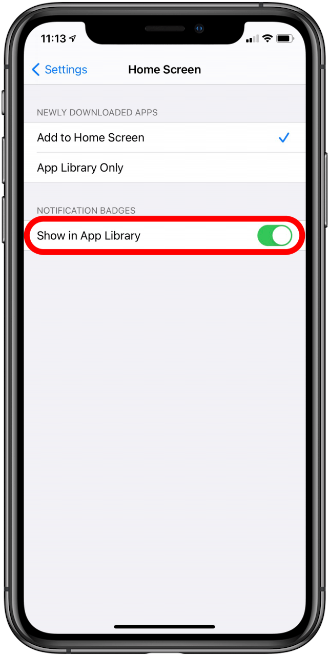 Togle Show dans la bibliothèque d'applications off