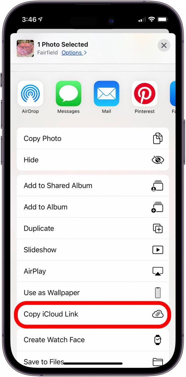 Copier le lien iCloud