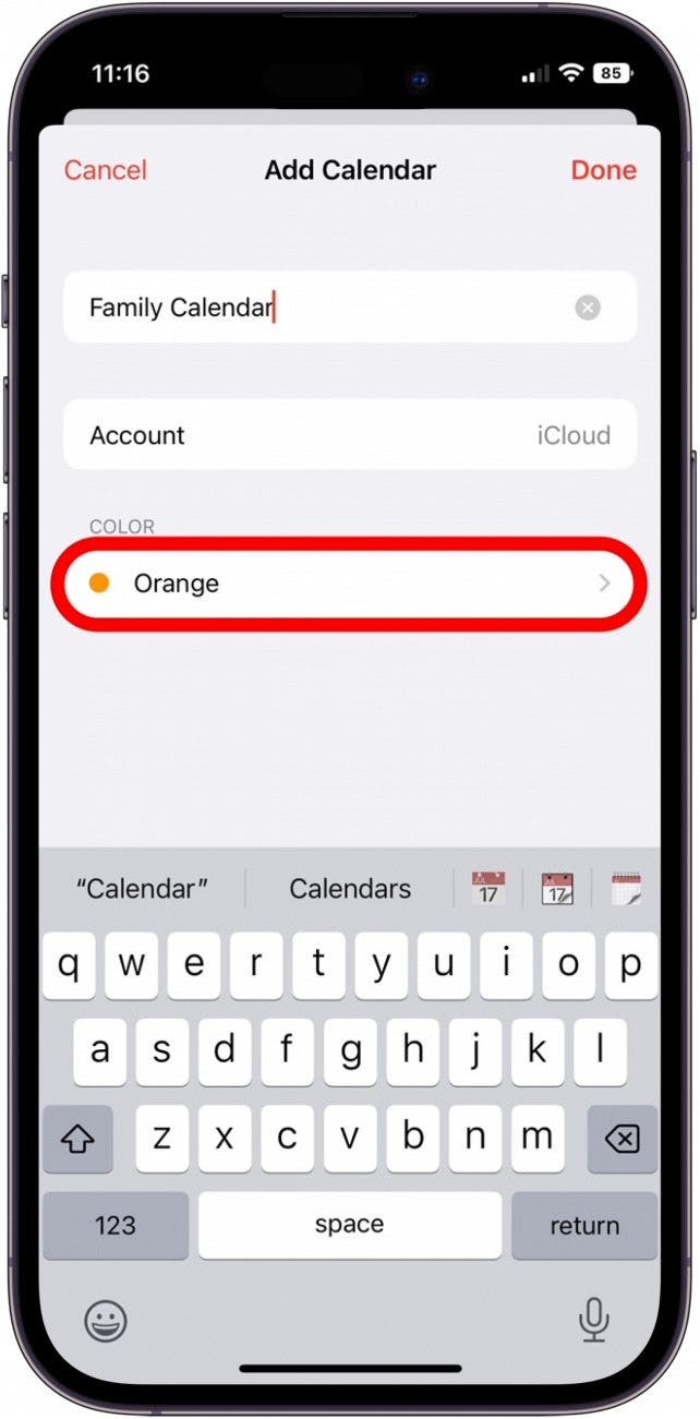 Sélectionnez une couleur pour le calendrier de la famille Apple si vous le souhaitez Sélectionnez une couleur pour le calendrier de la famille Apple si vous le souhaitez