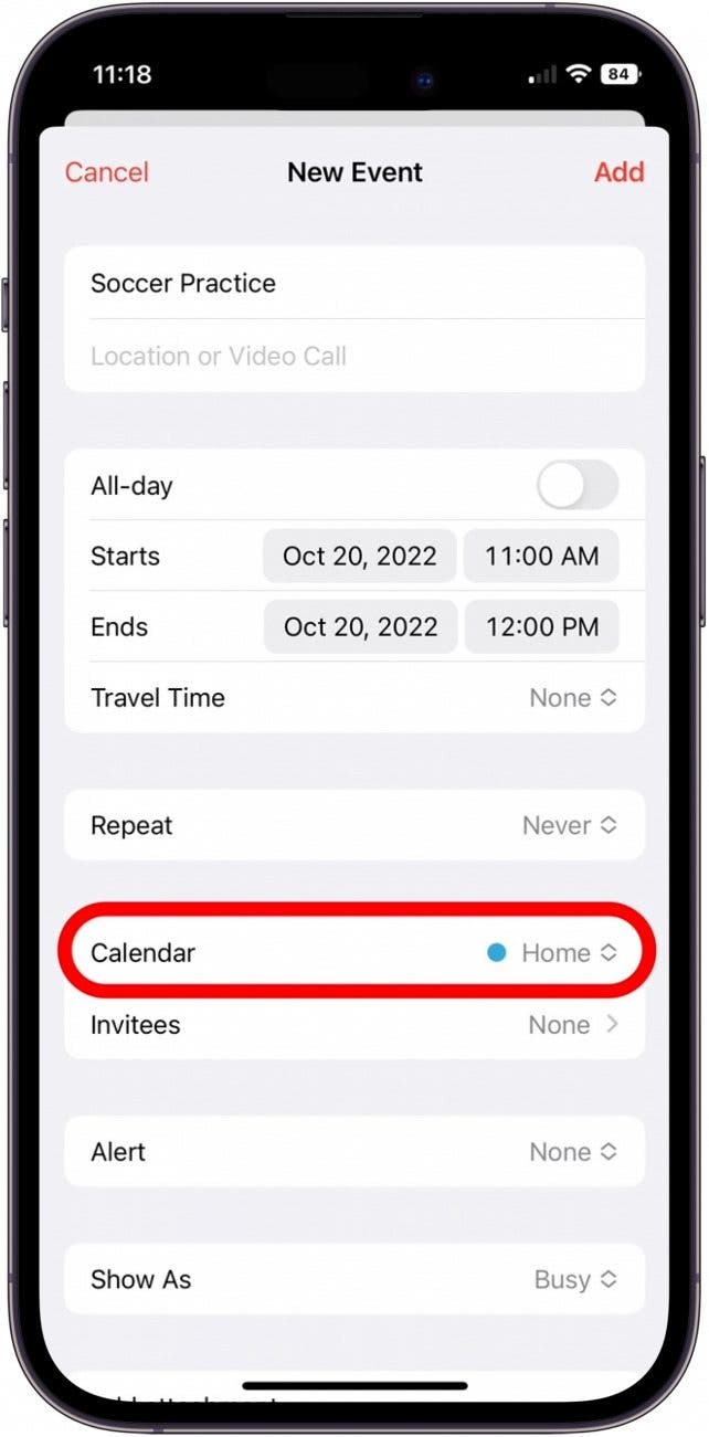 Appuyez sur Calendrier pour choisir le calendrier pour ajouter un nouvel événement à Appuyez sur Calendrier pour choisir le calendrier pour ajouter un nouvel événement à