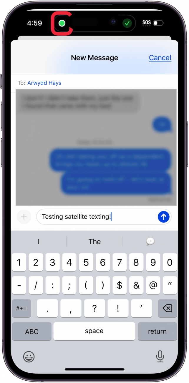 Le point vert indique que les textos satellites fonctionnent Le point vert indique que les textos satellites fonctionnent