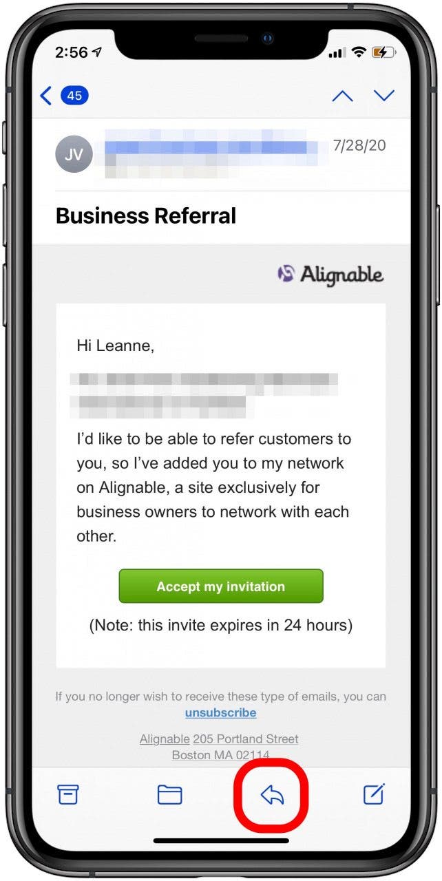 Icône de réponse de l'application par e-mail