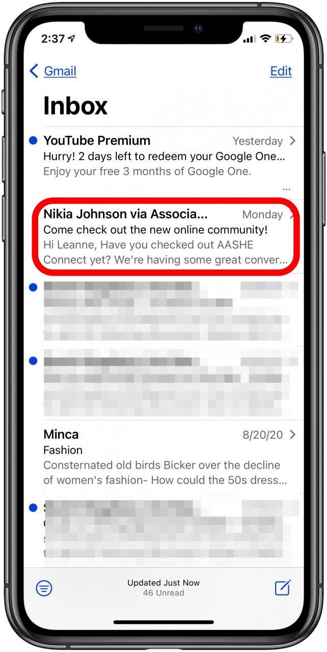 Appuyez sur Email pour bloquer