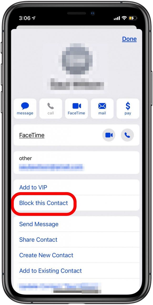 Appuyez sur bloquer ce contact