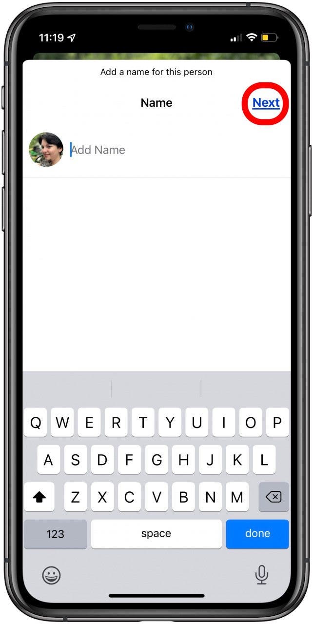 Appuyez sur le nom et appuyez sur Suivant