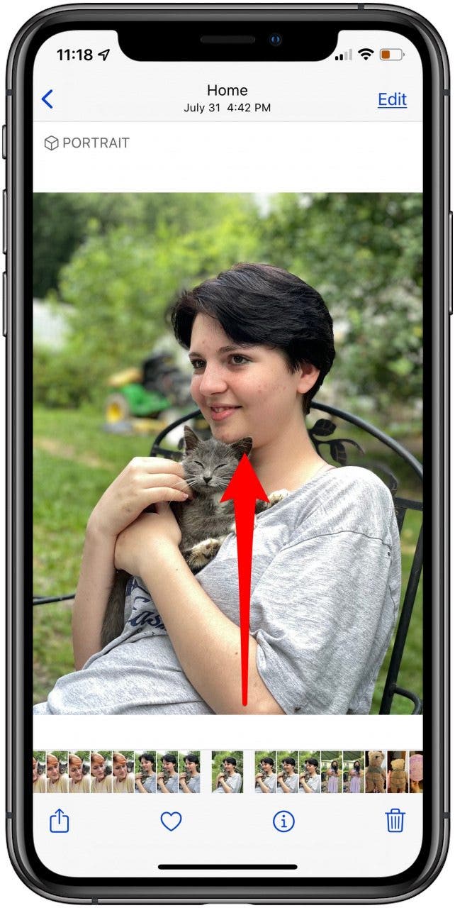 Swipe vers le haut sur la photo