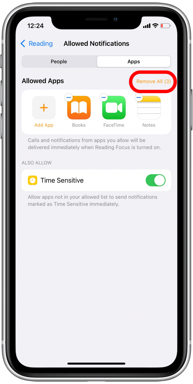 Supprimer toutes les applications de la liste blanche en mode focalisation