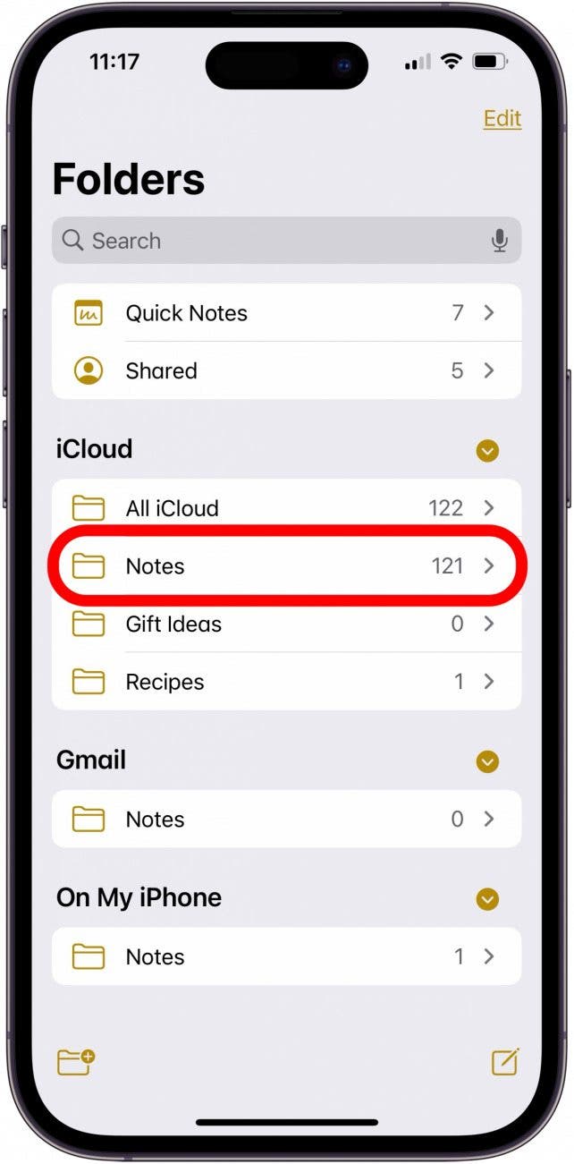 Appuyez sur les notes sous iCloud Appuyez sur les notes sous iCloud