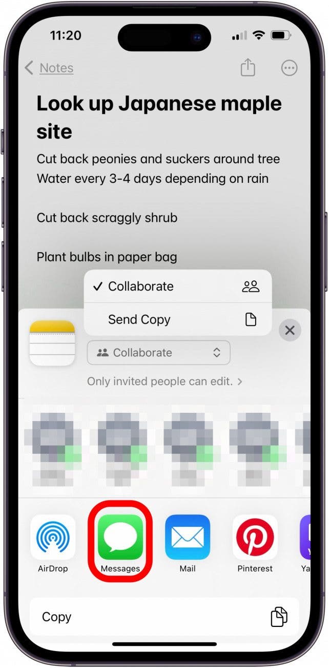 Appuyez sur Méthode pour partager une note sur iPhone Appuyez sur Méthode pour partager une note sur iPhone