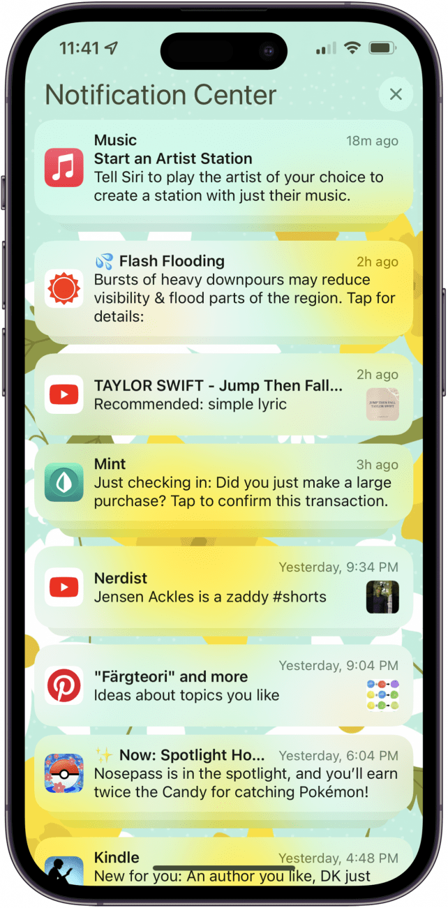 Historique de la notification iPhone
