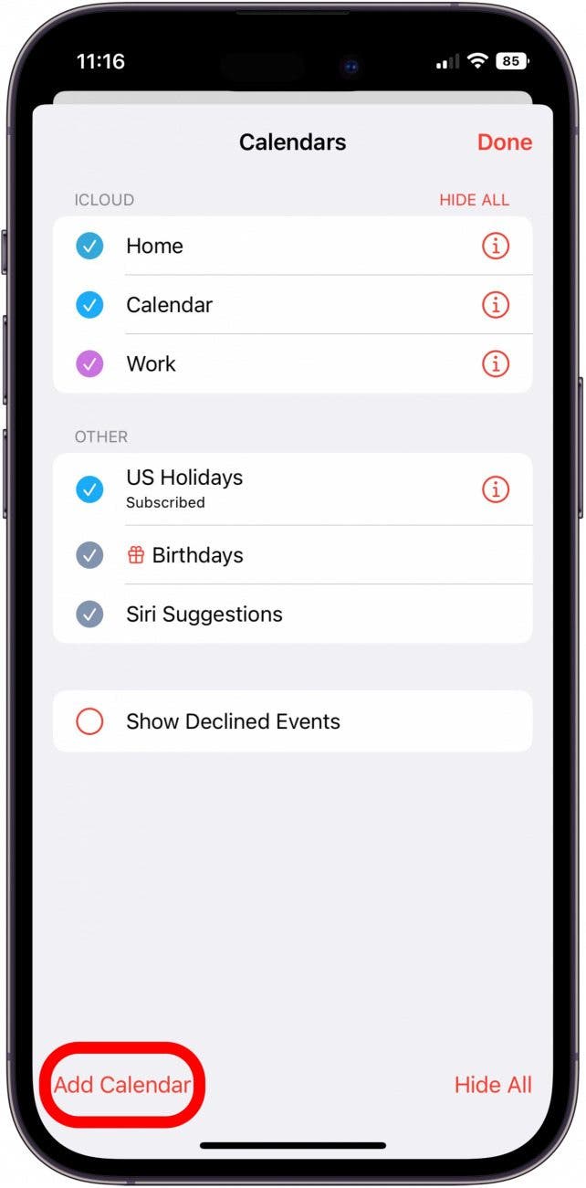 Appuyez sur Ajouter le calendrier pour faire un calendrier familial Apple Appuyez sur Ajouter le calendrier pour faire un calendrier familial Apple
