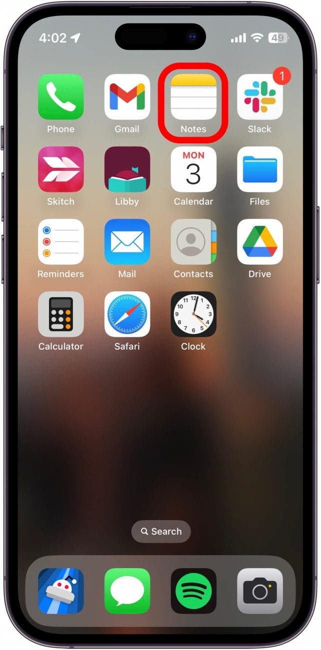 Sur votre iPhone, ouvrez des notes.