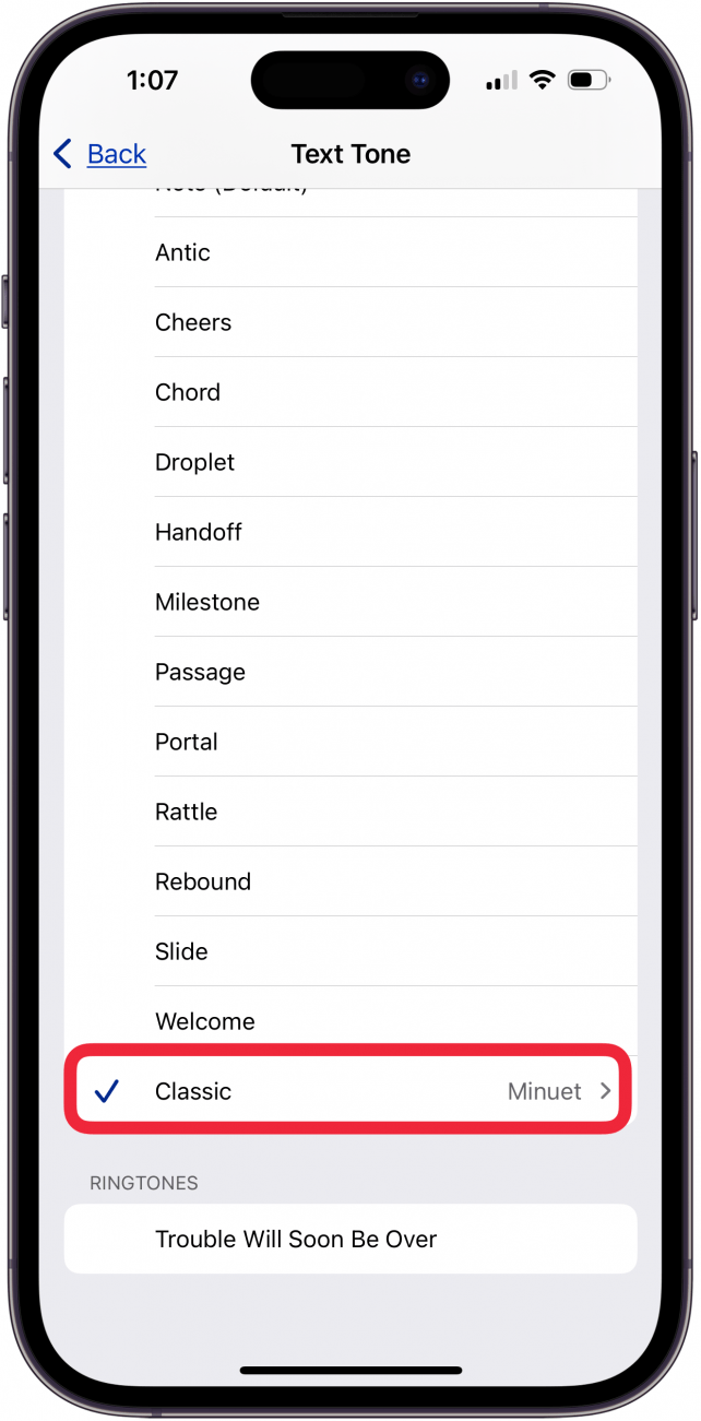 Appuyez sur Classic pour voir plus de tons de texte Appuyez sur Classic pour voir plus de tons de texte