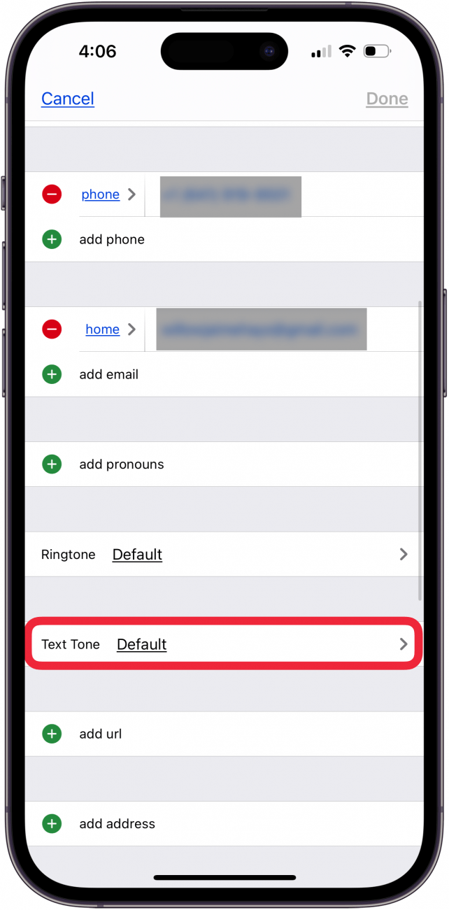 Appuyez sur la tonalité du texte dans la carte de contact Appuyez sur la tonalité du texte dans la carte de contact