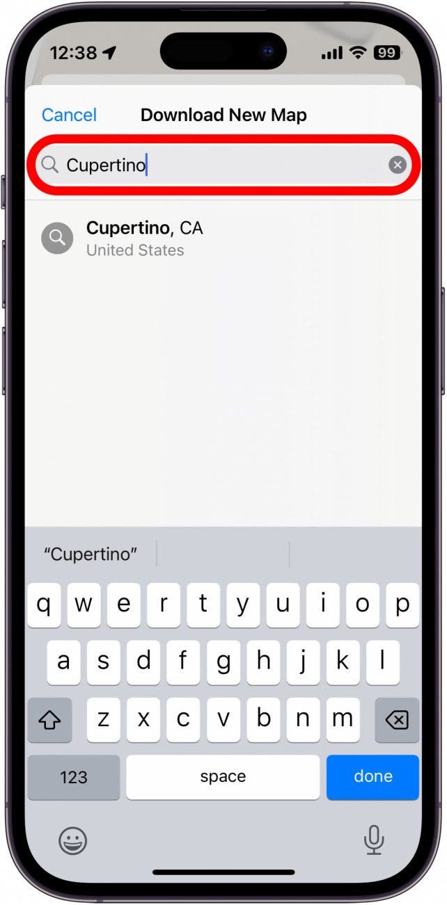 Cartes Apple Maps hors ligne avec barre de recherche encerclé en rouge