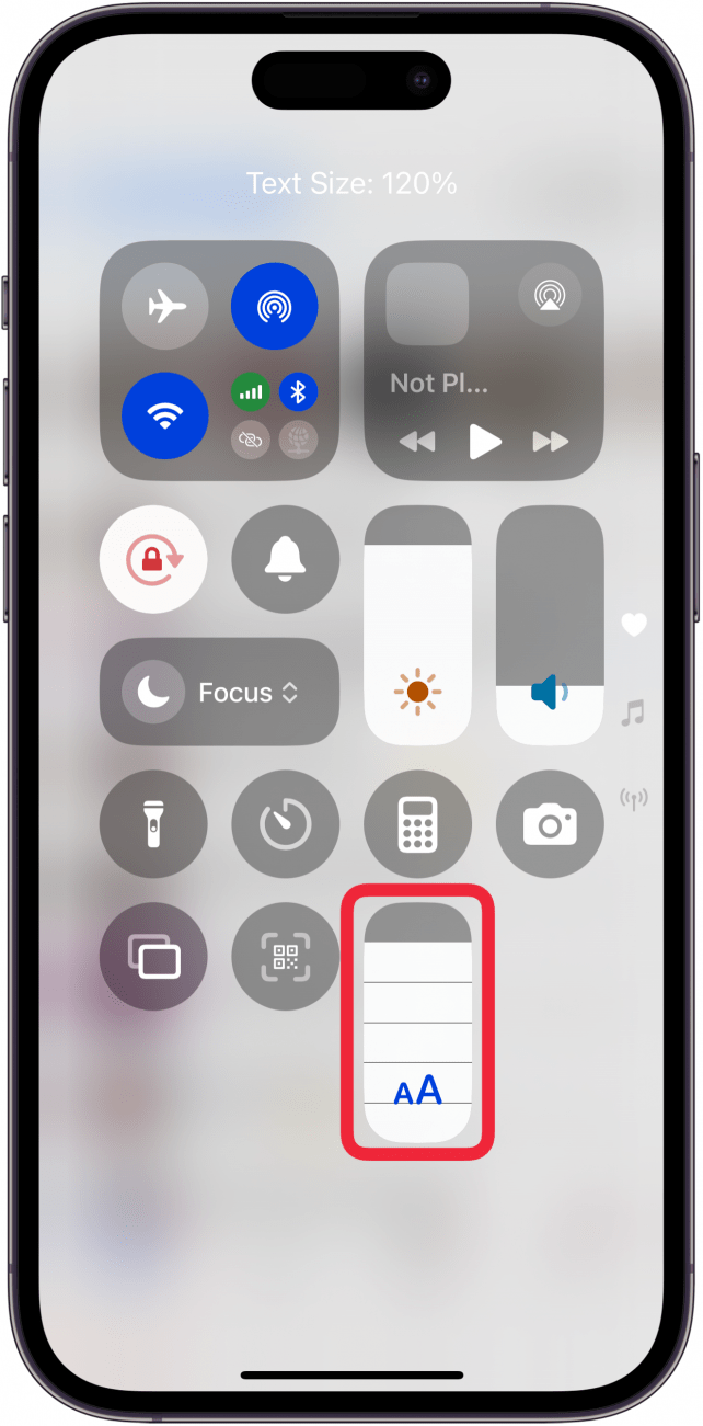 Appuyez sur plus de barres sur l'icône de taille de texte pour augmenter la taille de la police iPhone Appuyez sur plus de barres sur l'icône de taille de texte pour augmenter la taille de la police iPhone