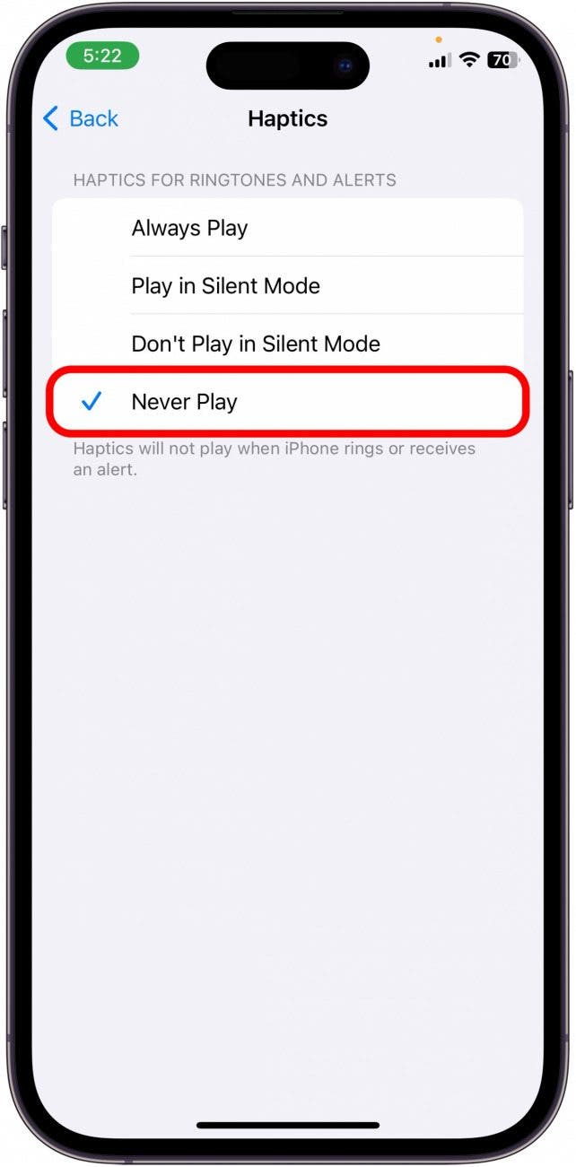 Appuyez sur Never Play pour éteindre l'iPhone vibré Appuyez sur Never Play pour éteindre l'iPhone vibré