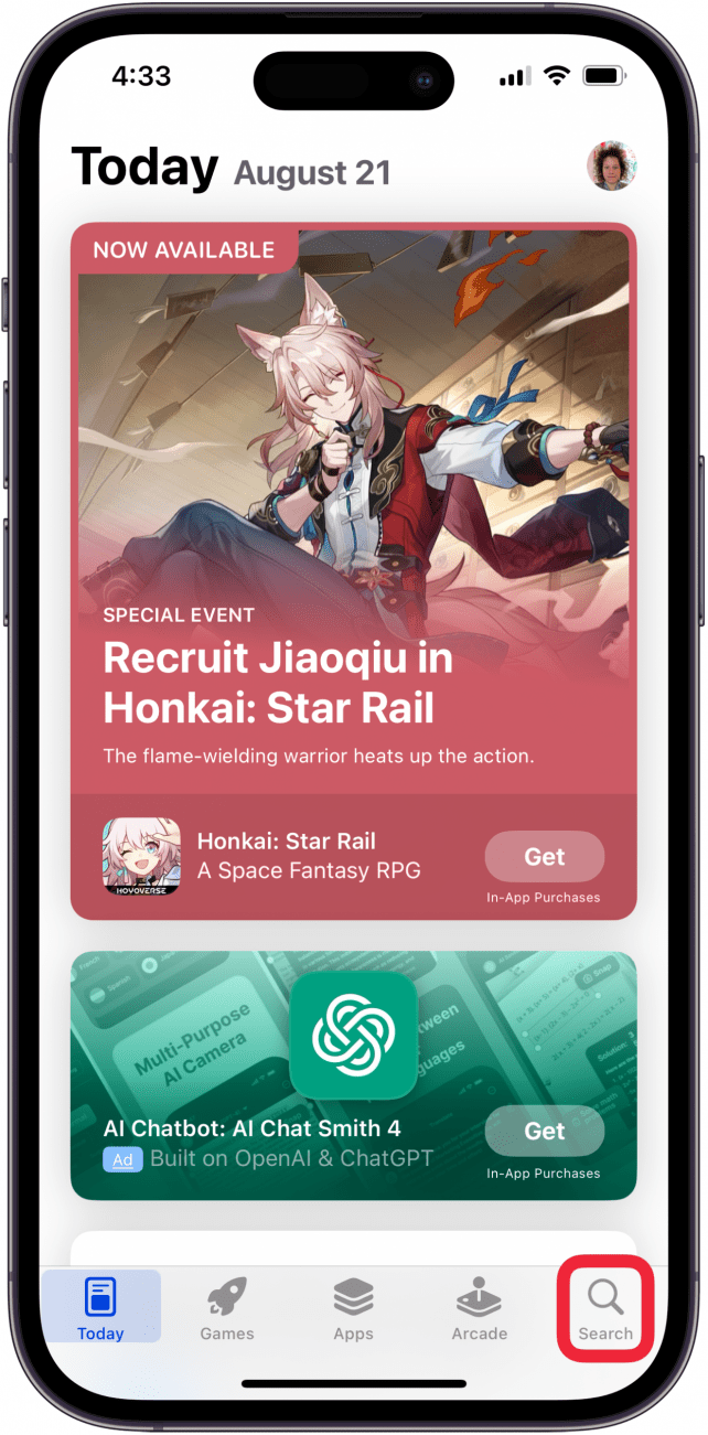Appuyez sur Recherche pour rechercher un calendrier manquant sur iPhone dans l'App Store Appuyez sur Recherche pour rechercher un calendrier manquant sur iPhone dans l'App Store