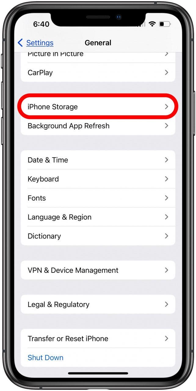 Appuyez sur le stockage de l'iPad ou de l'iPhone Appuyez sur le stockage de l'iPad ou de l'iPhone