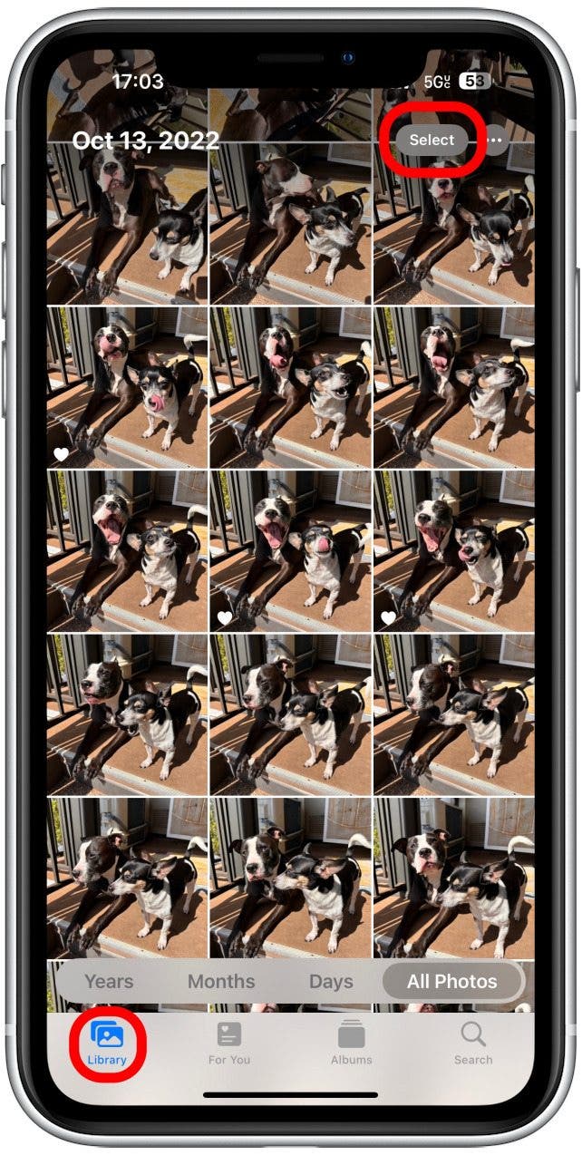 Ouvrez l'application Photos, puis appuyez sur l'onglet Bibliothèque, puis sélectionnez.