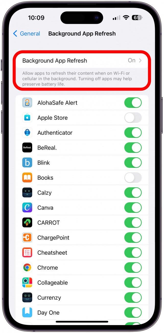 Désactiver la rafraîchissement de l'application d'arrière-plan
