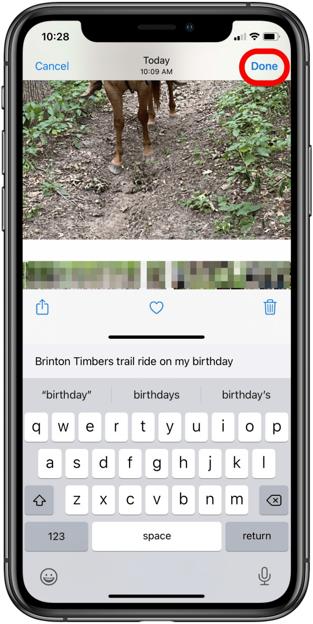 Appuyez sur Terminé pour enregistrer la légende de la photo