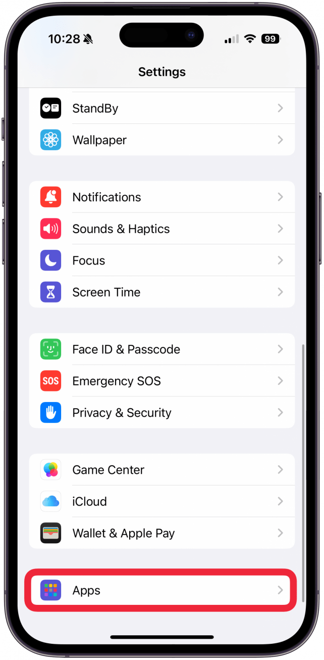 Ouvrez les paramètres, faites défiler en bas, puis appuyez sur les applications.