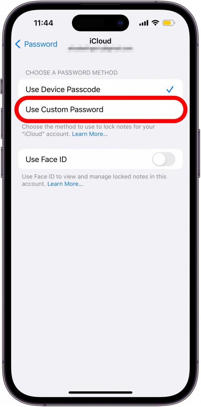 Sélectionnez Utiliser le mot de passe personnalisé