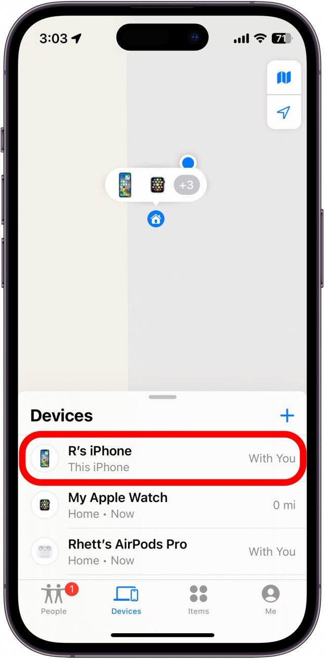 Trouvez mon application avec iPhone encerclé en rouge