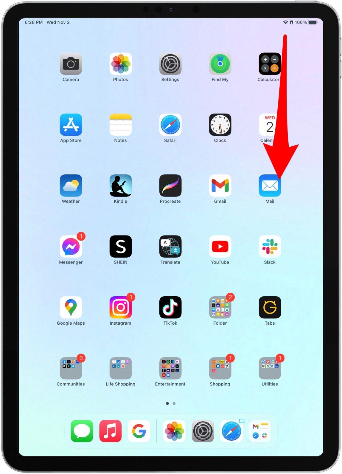 Depuis l'écran d'accueil de votre iPad, balayez en haut à gauche pour accéder au panneau de commande.